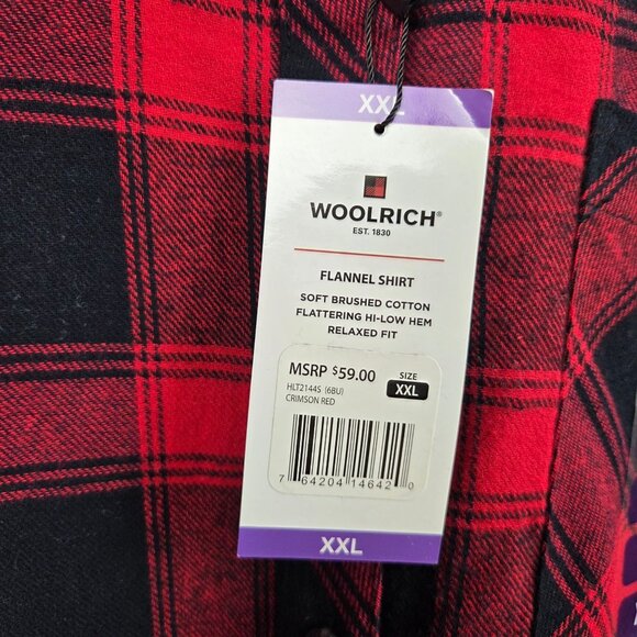 Woolrich Plaid Flannel Shirt Red/Black Women XXL Brushed Cotton High-Low Hem NEW - Picture 9 of 11